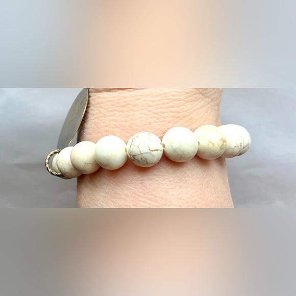 Gemstone bead elastic bracelet w/ A initial charm jewelry - Picture 14 of 16